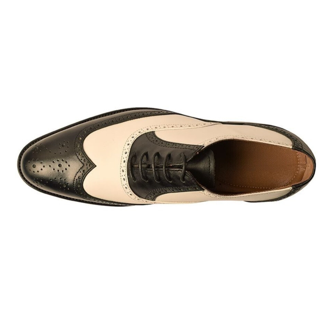 The Bristol – Handcrafted Black & White Wingtip Oxford