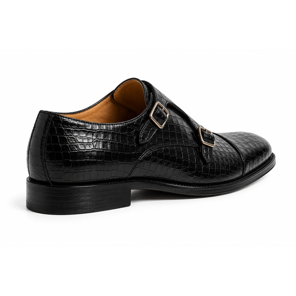 The Frankfurt - Black Crocodile-Embossed Monkstrape