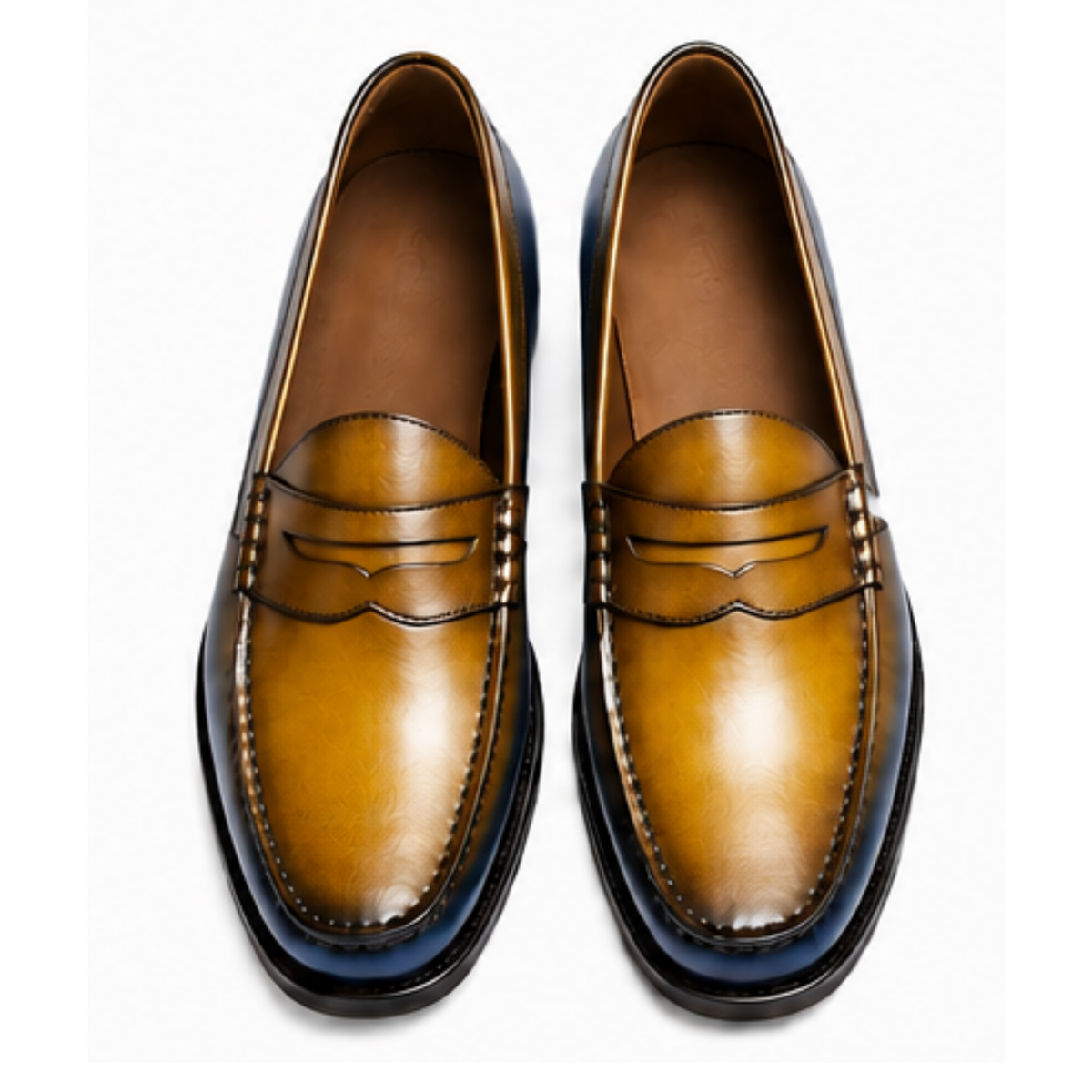 The Monaco - Navy & Caramel Hand-Painted Penny Loafer