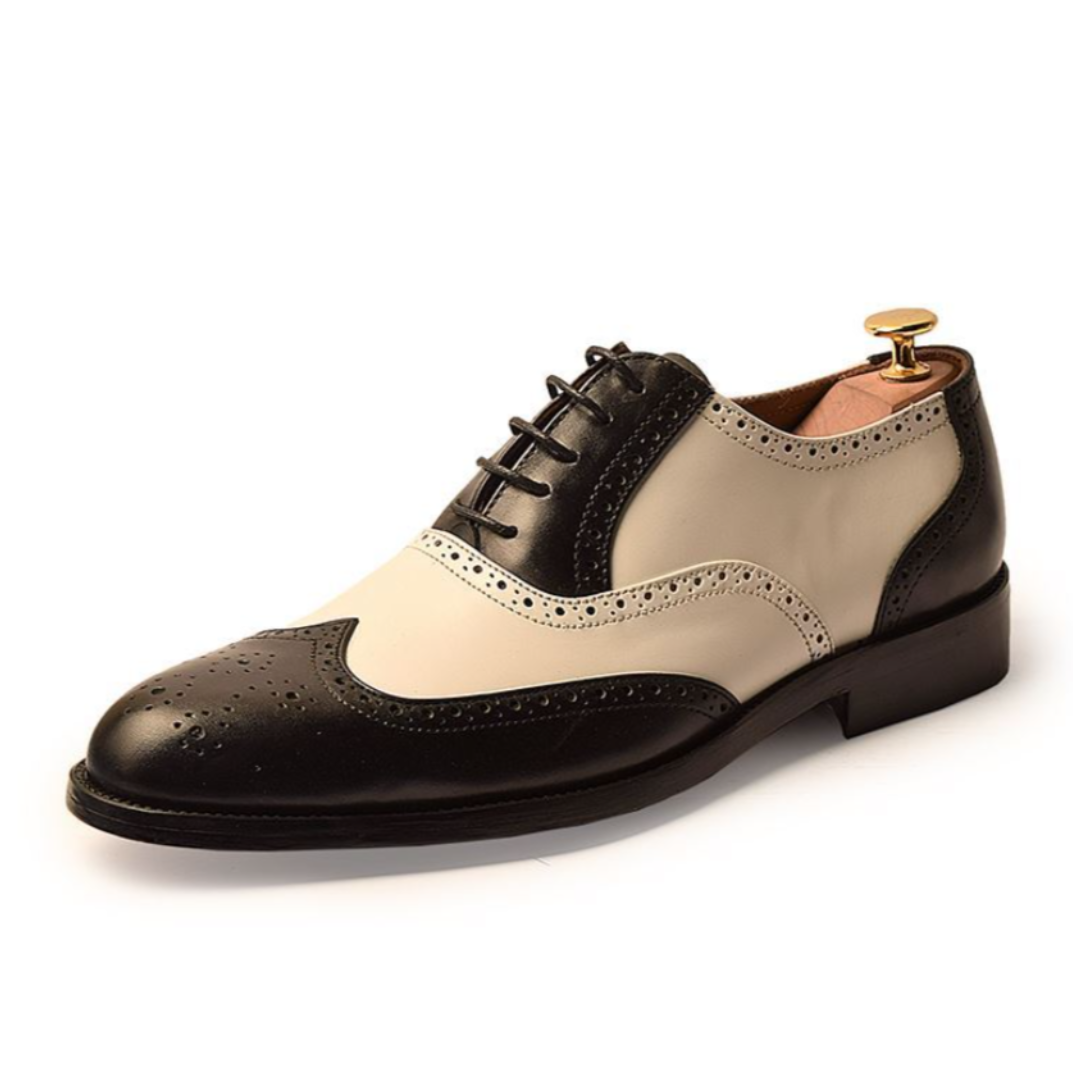 The Bristol – Handcrafted Black & White Wingtip Oxford
