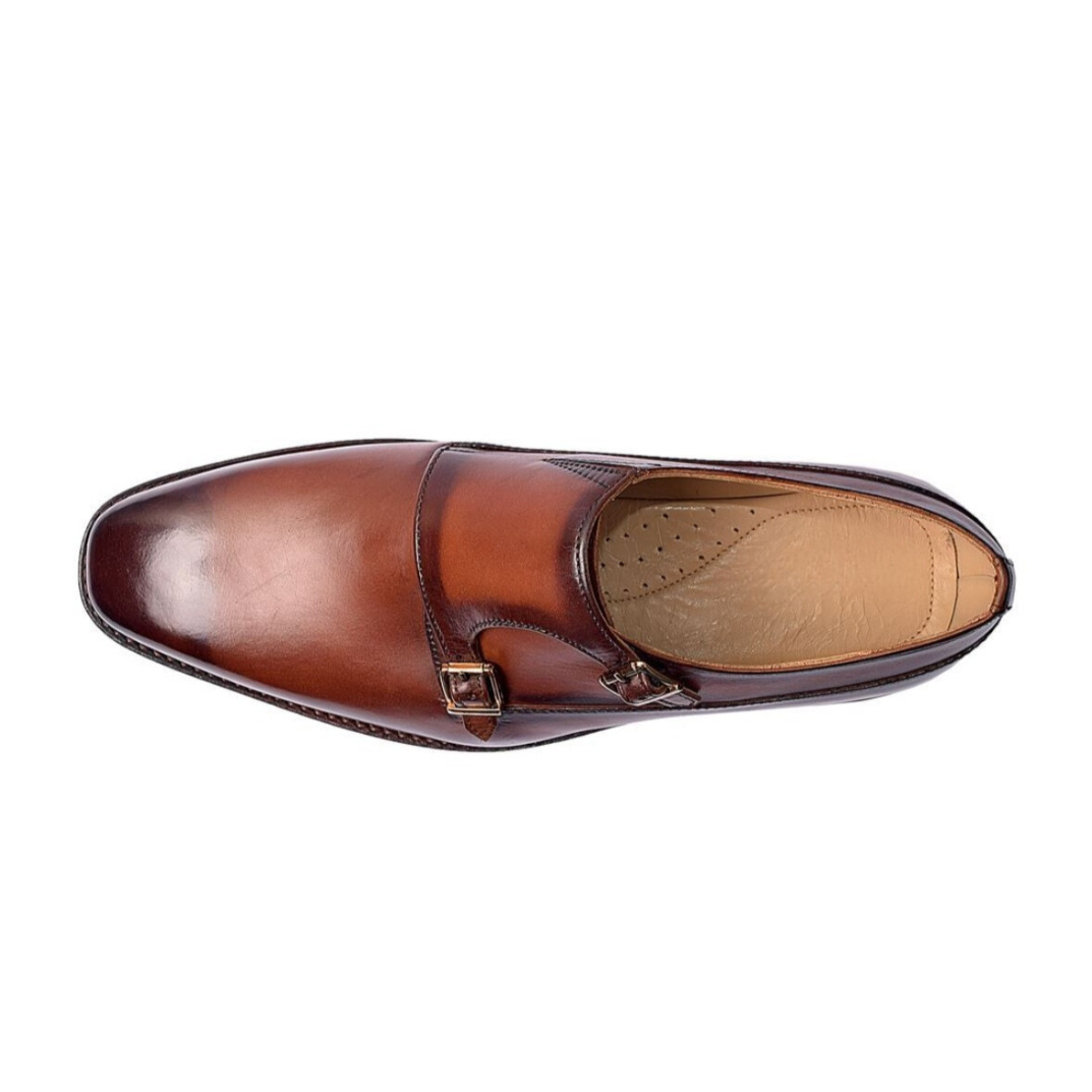 The Barcelona – Double Monk-strap in Tan Patina