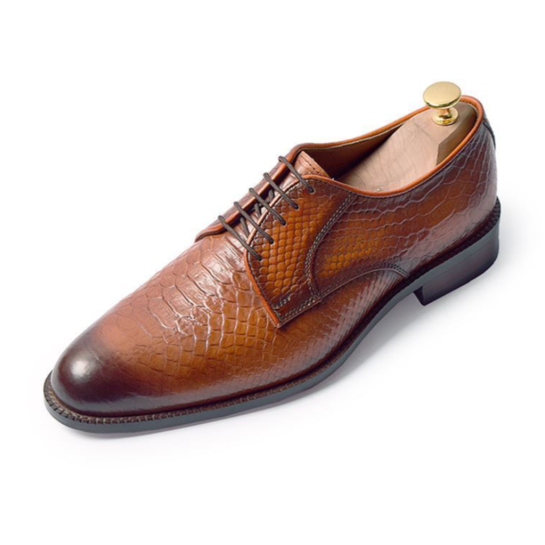 The Nile Croc – Handcrafted Textured Derby in Mustard Patina