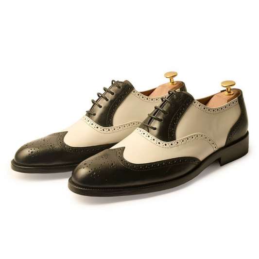 The Bristol – Handcrafted Black & White Wingtip Oxford
