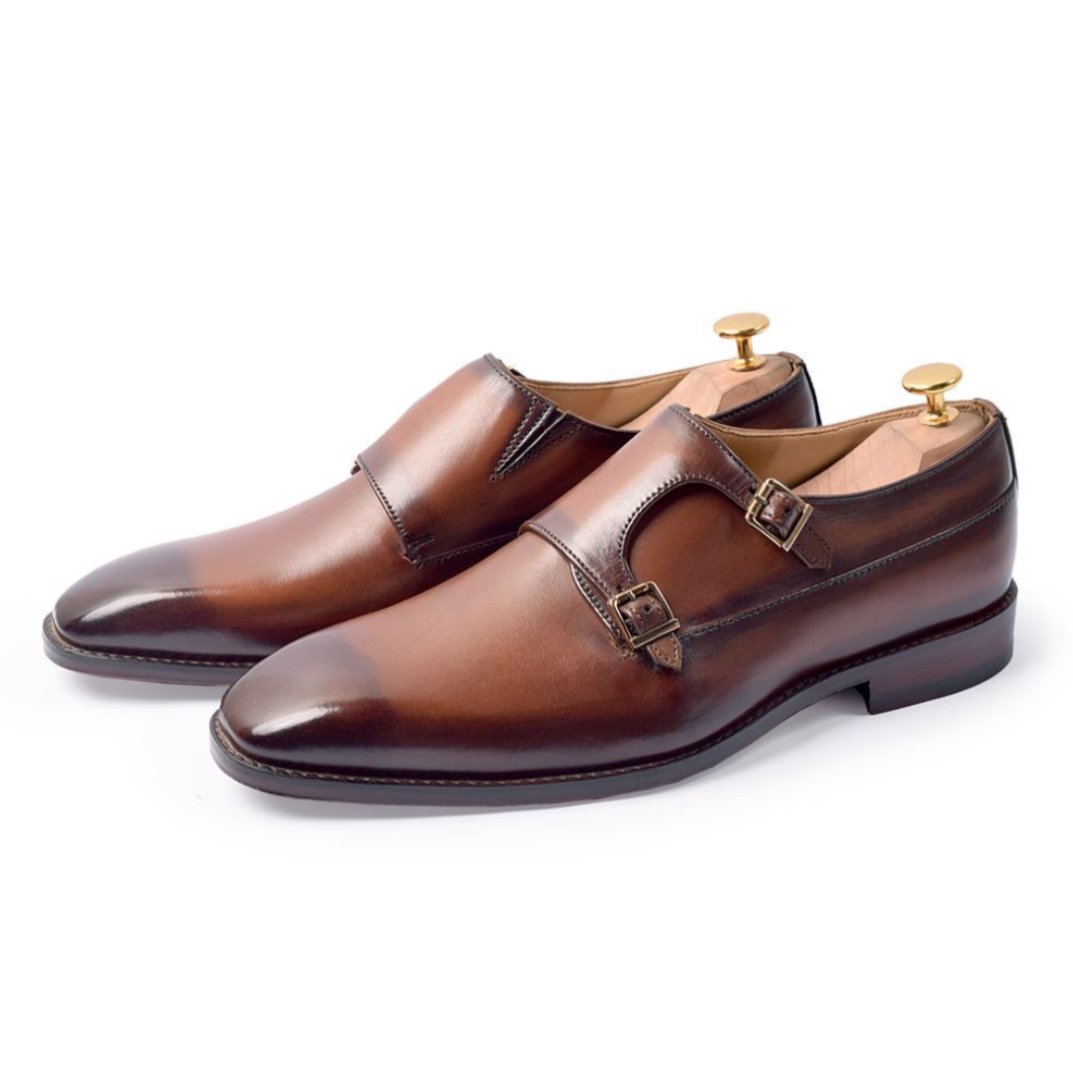 The Barcelona – Double Monk-strap in Tan Patina