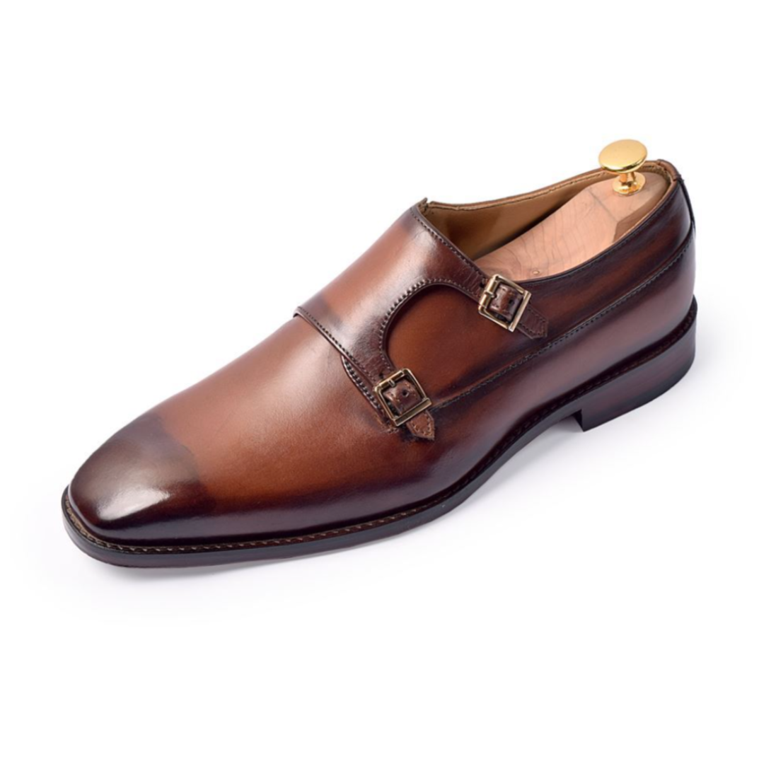 The Barcelona – Double Monk-strap in Tan Patina