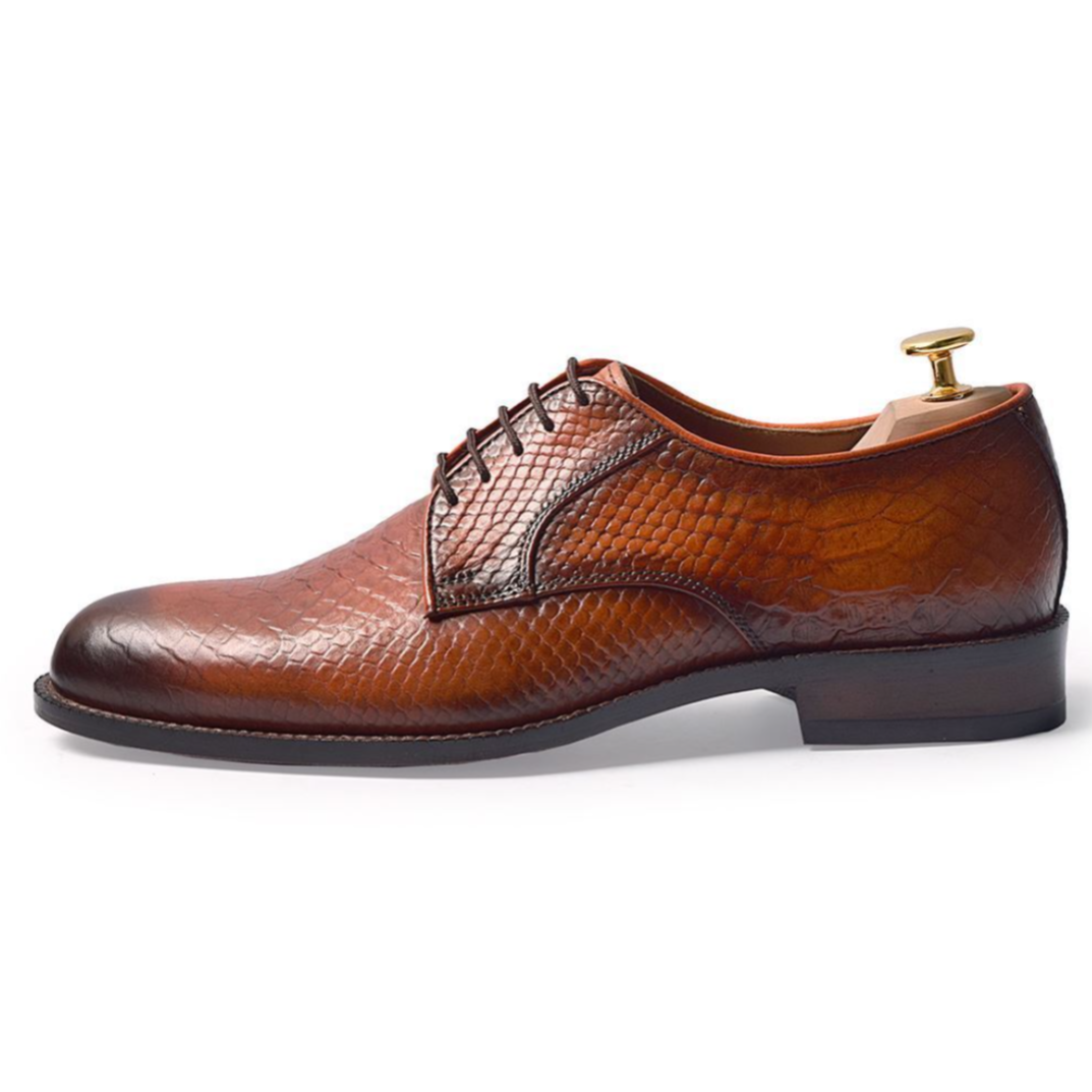 The Nile Croc – Handcrafted Textured Derby in Mustard Patina