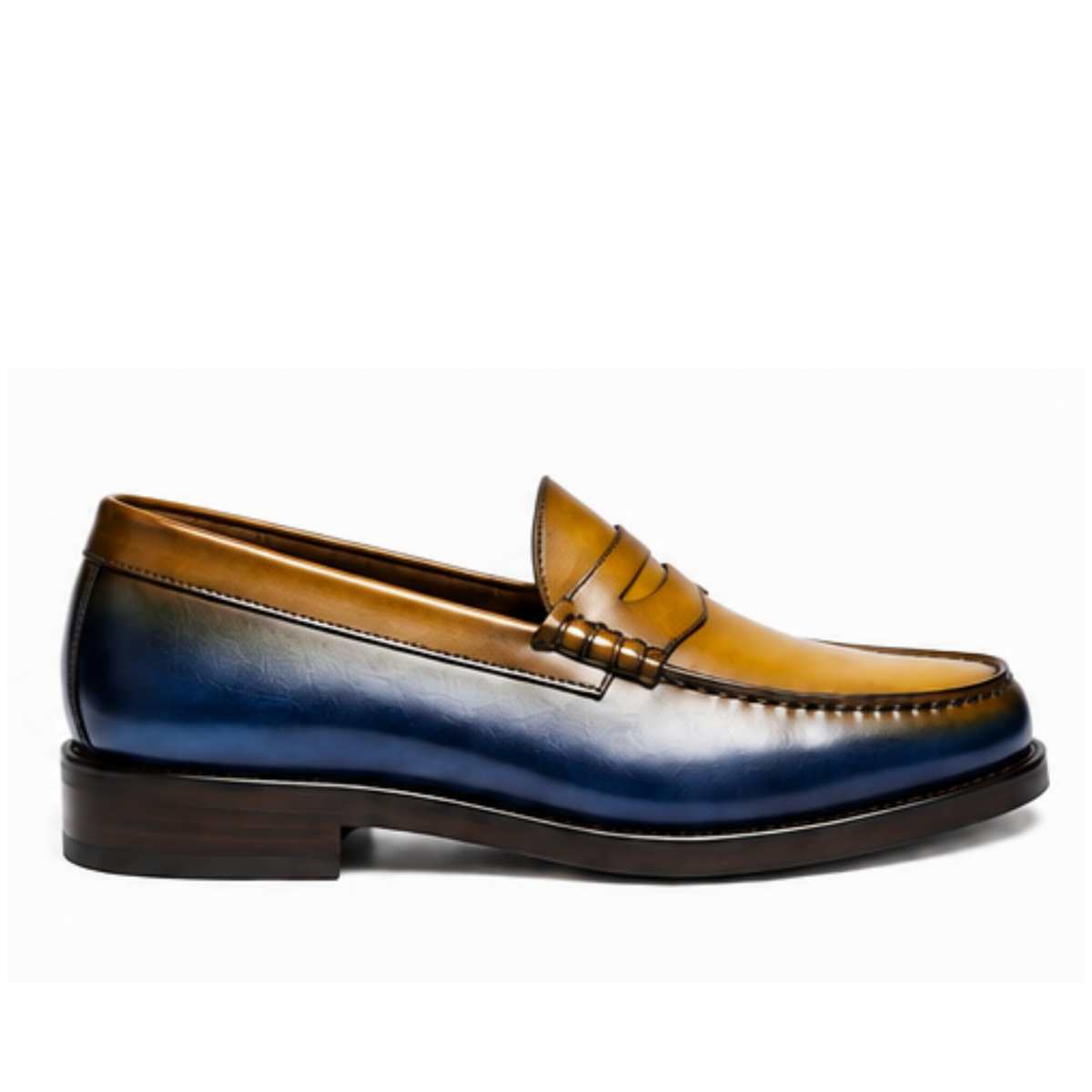 The Monaco - Navy & Caramel Hand-Painted Penny Loafer