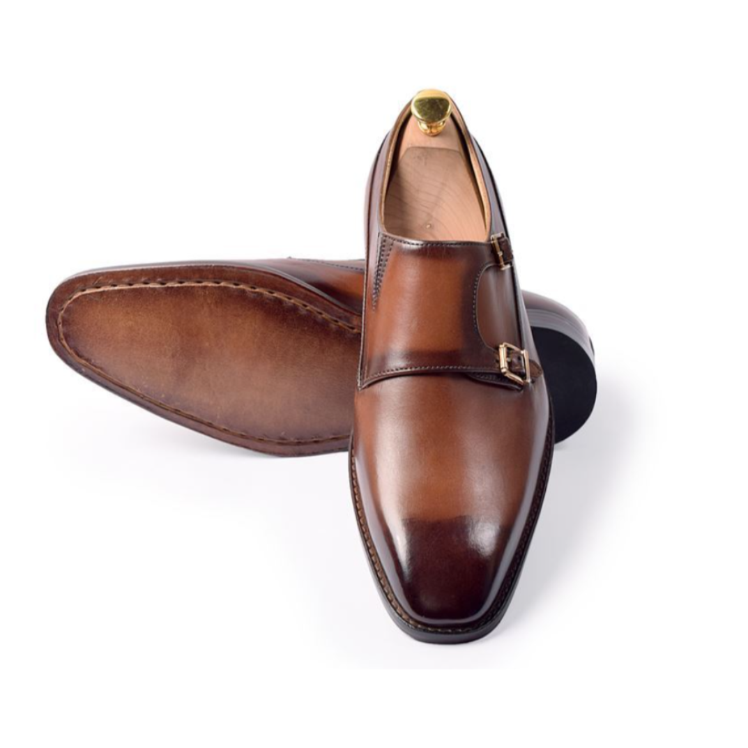 The Barcelona – Double Monk-strap in Tan Patina