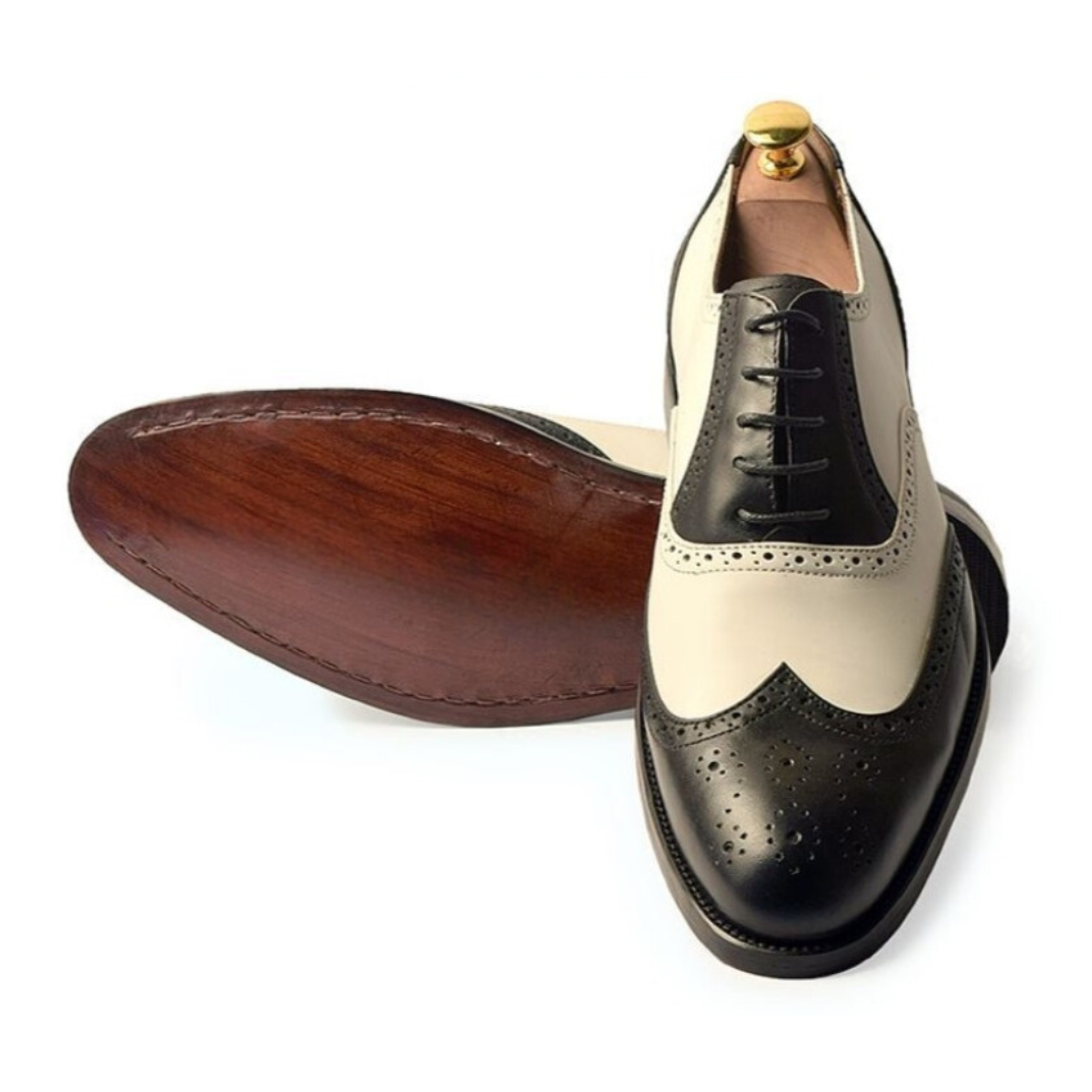 The Bristol – Handcrafted Black & White Wingtip Oxford