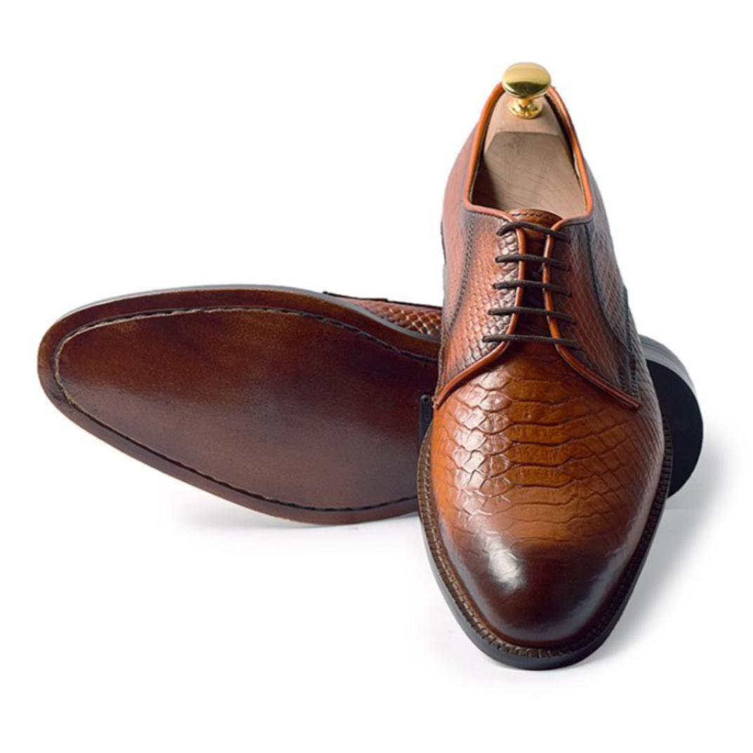 The Nile Croc – Handcrafted Textured Derby in Mustard Patina