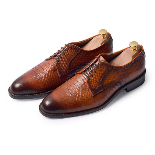 The Nile Croc – Handcrafted Textured Derby in Mustard Patina