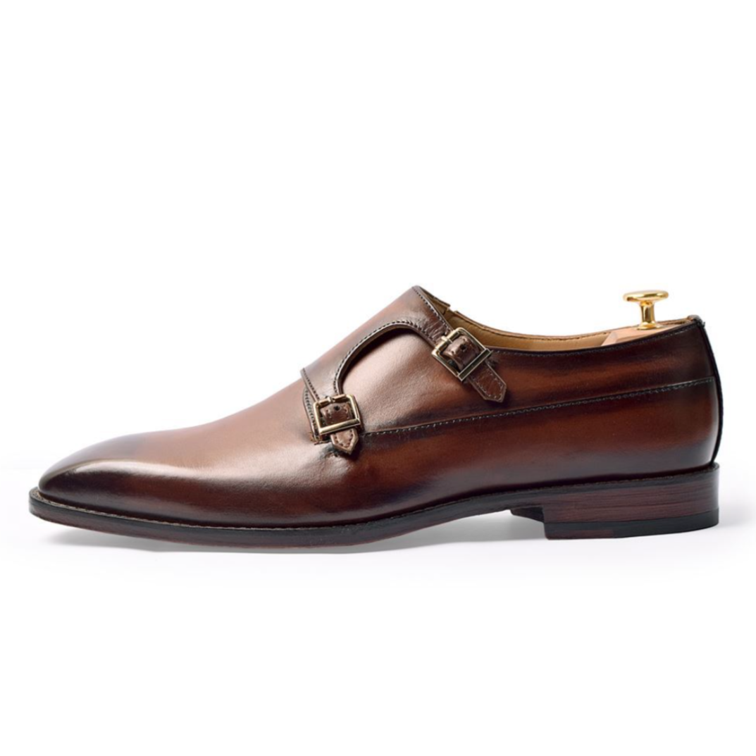 The Barcelona – Double Monk-strap in Tan Patina