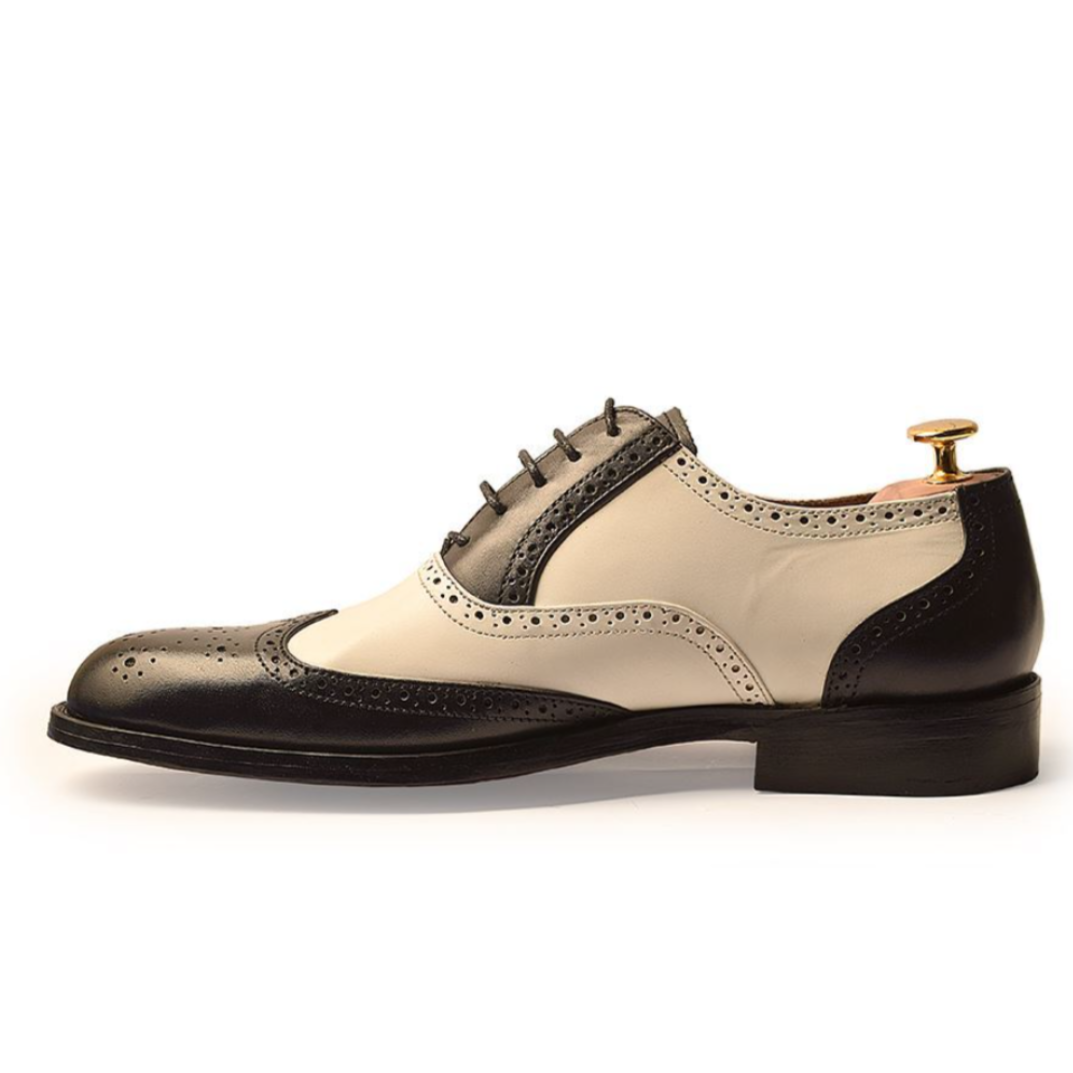 The Bristol – Handcrafted Black & White Wingtip Oxford