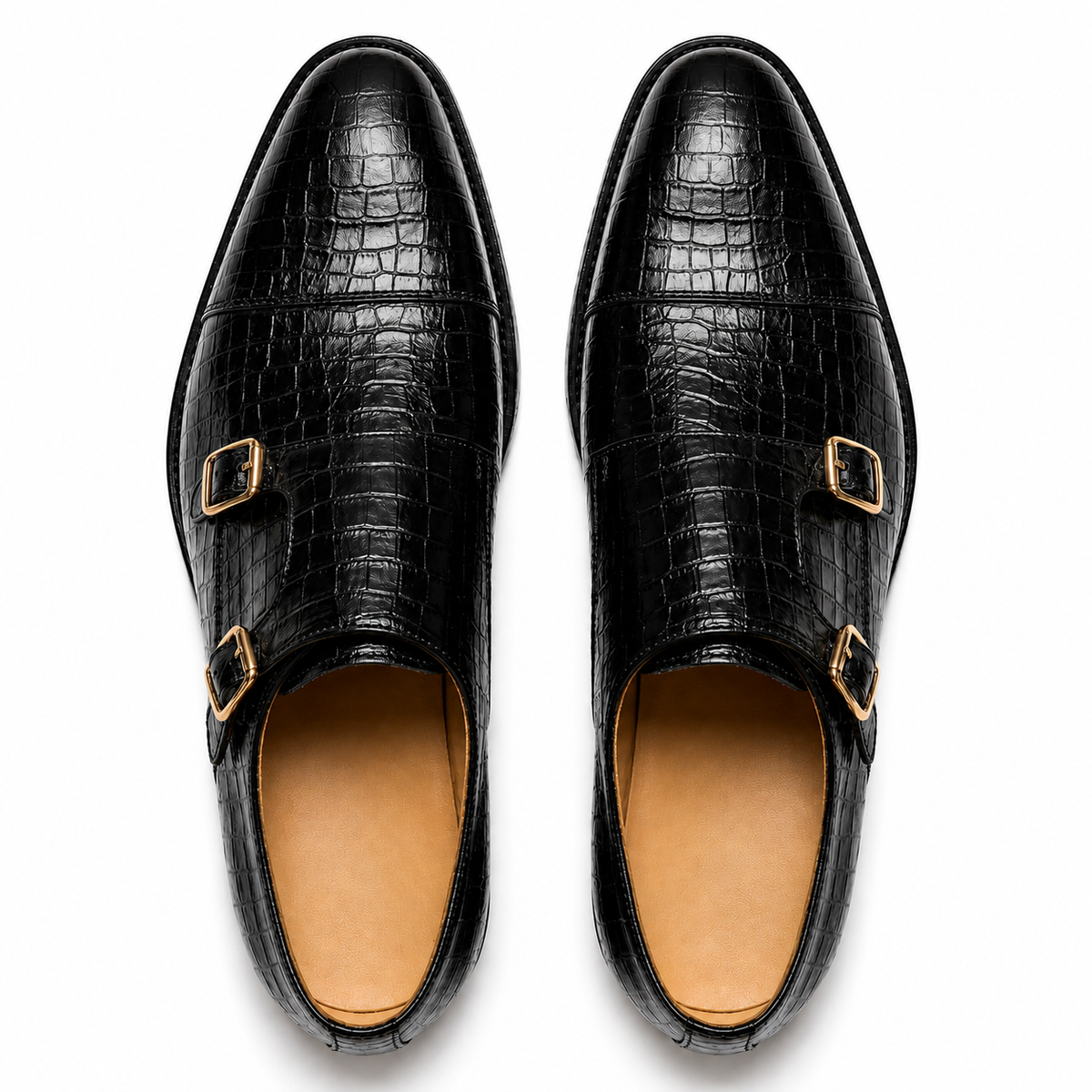 The Frankfurt - Black Crocodile-Embossed Monkstrape