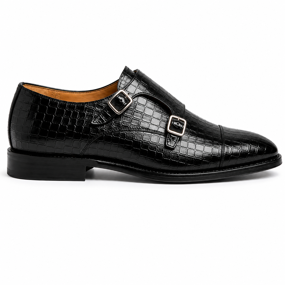 The Frankfurt - Black Crocodile-Embossed Monkstrape