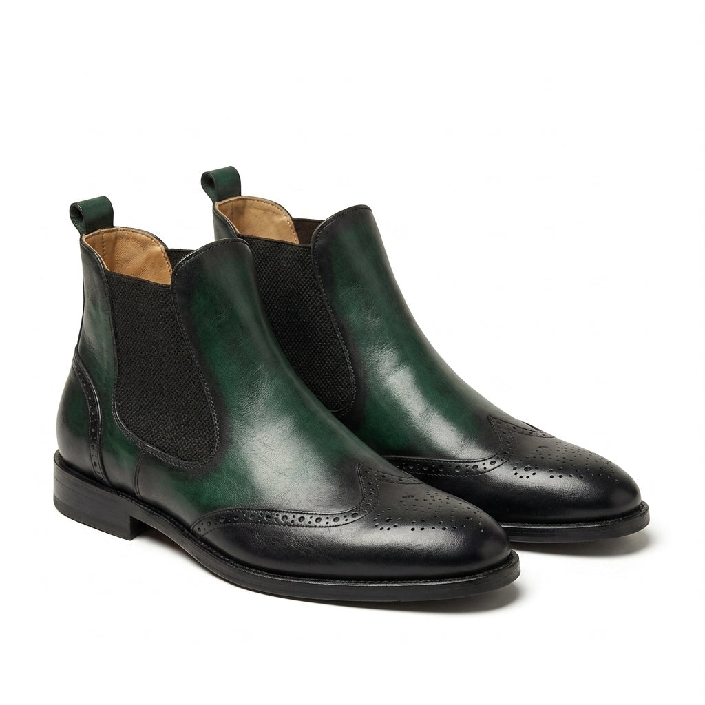 The Kensington - Emerald Wingtip Chelsea Boots