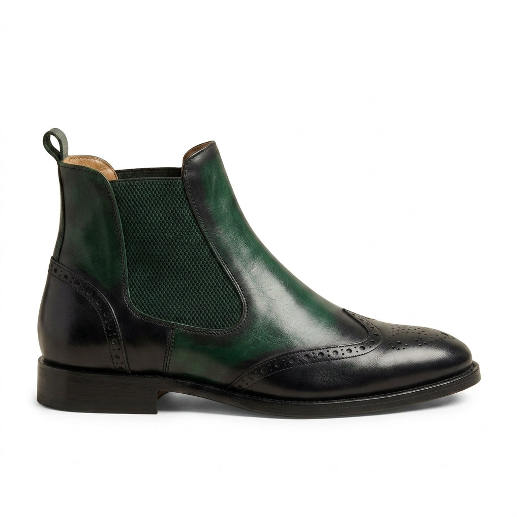 The Kensington - Emerald Wingtip Chelsea Boots